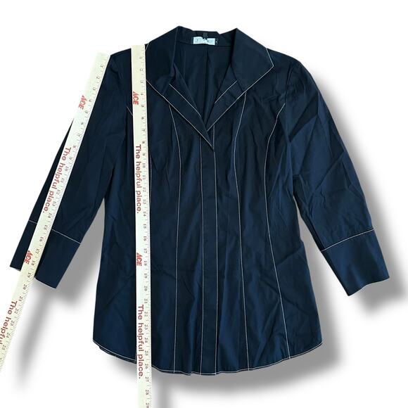 Lafayette 148 New York Black‎ Contrast Stitch Button Front Blouse Women’s 0 XS - Picture 4 of 9